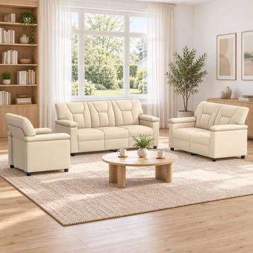 vidaXL Bankstel 3 pcs Crèmekleurig Kunstleer, Verzenden, Nieuw, Leer, 150 tot 200 cm