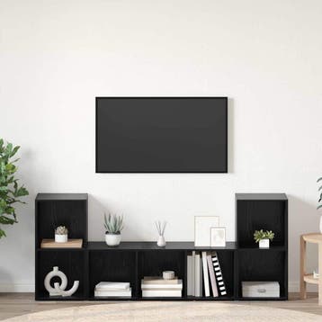vidaXL Tv-meubelset 3 st Zwart Bewerkt hout, Huis en Inrichting, Kasten | Televisiemeubels, Minder dan 50 cm, Verzenden, Nieuw