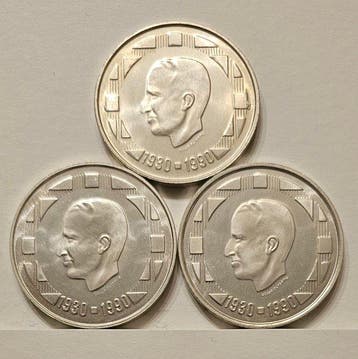 België. Baudouin. Lot of 3 Silver 500 Francs 1990 – 60th