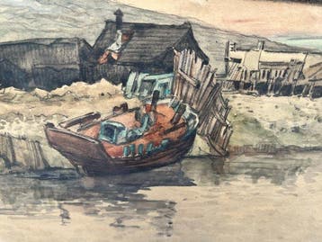 Francis Garat (1853-1913) - Port breton : Barque et village