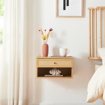 Wandrek Eiker met lade 40x31,5x23 cm eikenkleurig en rotan l, Verzenden, Nieuw