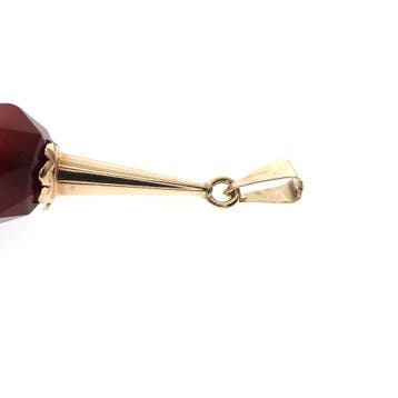 Vintage gouden kegelhanger met granaat (Hanger of bedel), Ophalen of Verzenden, Gebruikt, Goud, Overige merken