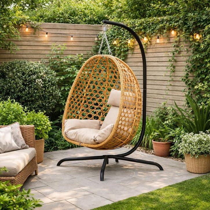 Hangstoel met standaard - bruin - 103 x 105 x 195 cm, Tuin en Terras, Tuinstoelen, Nieuw, Verzenden