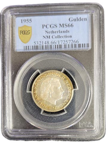 Koningin Juliana zilveren 1 gulden 1955 MS66 PCGS, 1 gulden, Koningin Juliana, Verzenden, Zilver