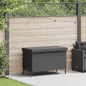 vidaXL Tuinbox met wielen 110x55x73 cm poly rattan zwart, Verzenden, Nieuw