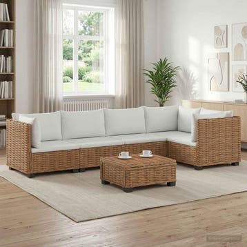 vidaXL 6 st Rieten Loungeset met Kussens GENDT Natuurlijk, Tuin en Terras, Tuinsets en Loungesets, 6 zitplaatsen, Nieuw, Loungeset