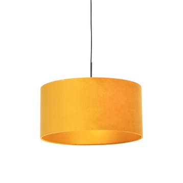 Zwarte hanglamp met velours kap geel met goud 50 cm - Combi, Huis en Inrichting, Lampen | Hanglampen, Verzenden, Nieuw, Modern