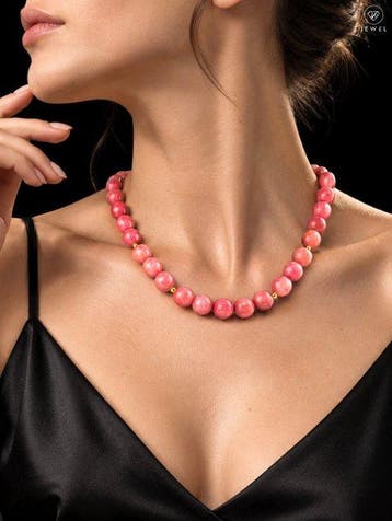 Rhodoliet Kralenketting - 925 Sterling Zilver - Goud