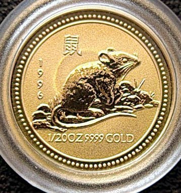 Gouden Lunar I - 1/20 oz 1996 Year of the Mouse, Verzenden, Losse munt, Goud