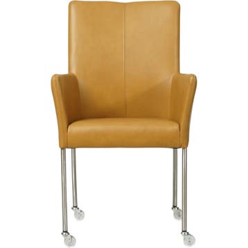 Set van 6 Leren eetkamerstoelen Comfort met wieltjes en, Huis en Inrichting, Stoelen, Ophalen of Verzenden, Nieuw, Leer, Vijf, Zes of meer stoelen