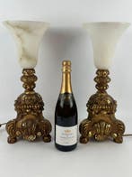 Tafellamp (2) - Hout, Albast - Een paar albasten lampen, Antiek en Kunst