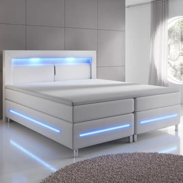 Boxspringbed / Boxspring Norfolk - 140 x 200 cm - Wit - LED, Verzenden, Nieuw