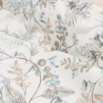 Decoratieve stof – Kolibrie, Bloemen en Blauwe Bladeren -