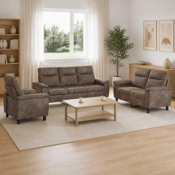vidaXL Bankstel 3 pcs Donkergrijs Nep Suede Leer, Verzenden, Nieuw, 200 tot 250 cm