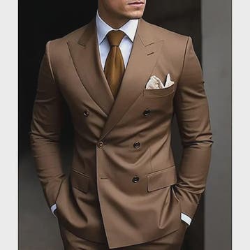 Luxe Bruin Herenpak - Double Breasted, Peak Lapel, Slim Fit, Verzenden, Nieuw
