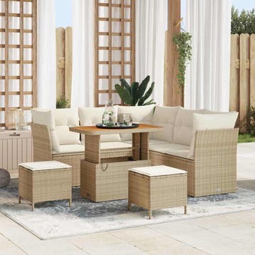 vidaXL Tuin Sofa Set 8 st 5-Aantal zitplaatsen Beige en, Verzenden, Nieuw, Rotan, 8 zitplaatsen
