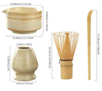 4-Delige Japanse Matcha Set – Kom, Bamboe Klopper ren Lepel, Verzenden, Nieuw