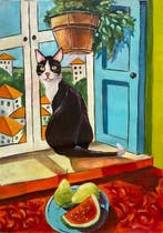 Camilo - Contemplación Felina con Pera y Sandía