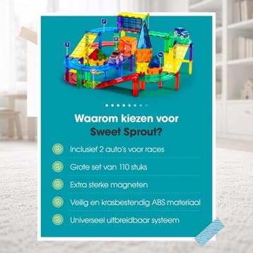 Magnetic tiles racebaan - 110 stuks - Magnetische tegels -, Ophalen of Verzenden, Zo goed als nieuw