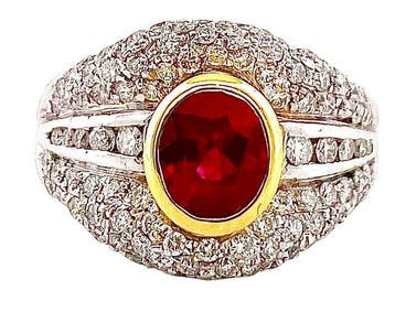 Ring - 18 karaat Witgoud Robijn - Diamant, Nieuw