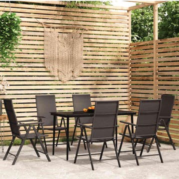 vidaXL 7-delige Tuinset zwart, Verzenden, 6 zitplaatsen, Nieuw, Rvs