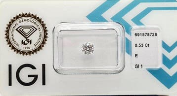 1 pcs Diamant (Natuurlijk) - 0.53 ct - Rond - E - SI1 -, Nieuw