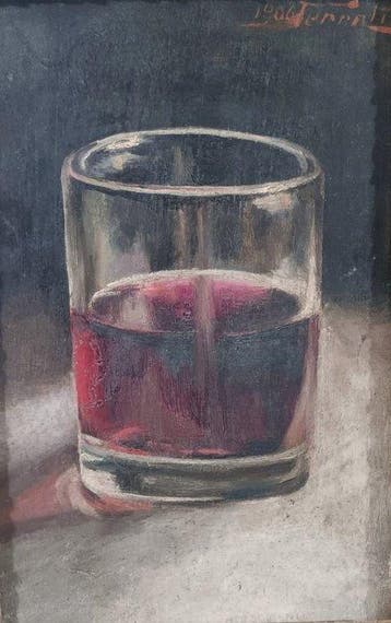 Bruno Ferrati (1892-1963) - Bicchiere con vino rosso