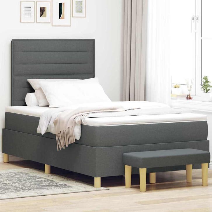 vidaXL Boxspring bed met hoofdeinde Donkergrijs 190 x 120 cm, Huis en Inrichting, Slaapkamer | Bedden, Grijs, Nieuw, Verzenden