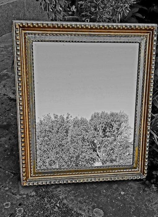 Wandspiegel - Glas, Hout - Groot met vergulde lijst, Antiek en Kunst, Curiosa en Brocante