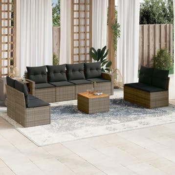 vidaXL 9-delige Loungeset met kussens poly rattan grijs, Verzenden, Nieuw, Loungeset