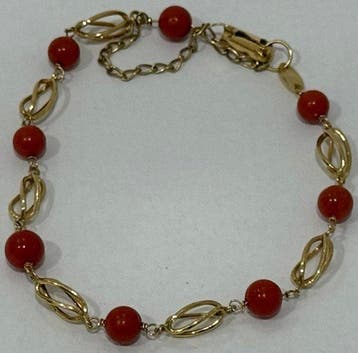 Armband - 18 karaat Geel goud Koraal, Sieraden, Tassen en Uiterlijk, Armbanden, Nieuw