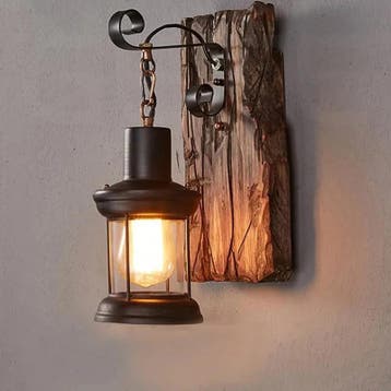Industriële Wandkandelaar Hout Metaal E27 Rustiek, Verzenden, Nieuw