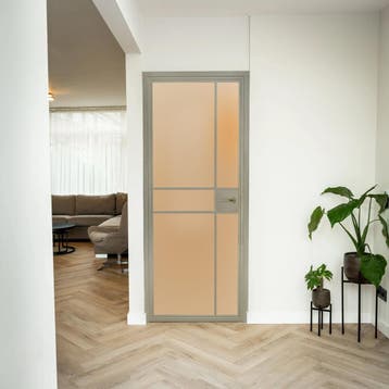 Stalen Binnendeur 6 Vlaks Kiezelgrijs Mat glas Met slot Luxe, Minder dan 80 cm, Binnendeur, Nieuw, Metaal