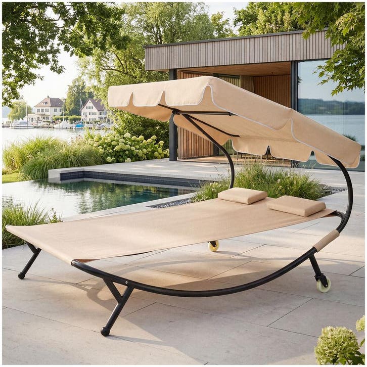 Ligbed voor 2 personen - zwart/beige, Tuin en Terras, Tuinsets en Loungesets, Verzenden