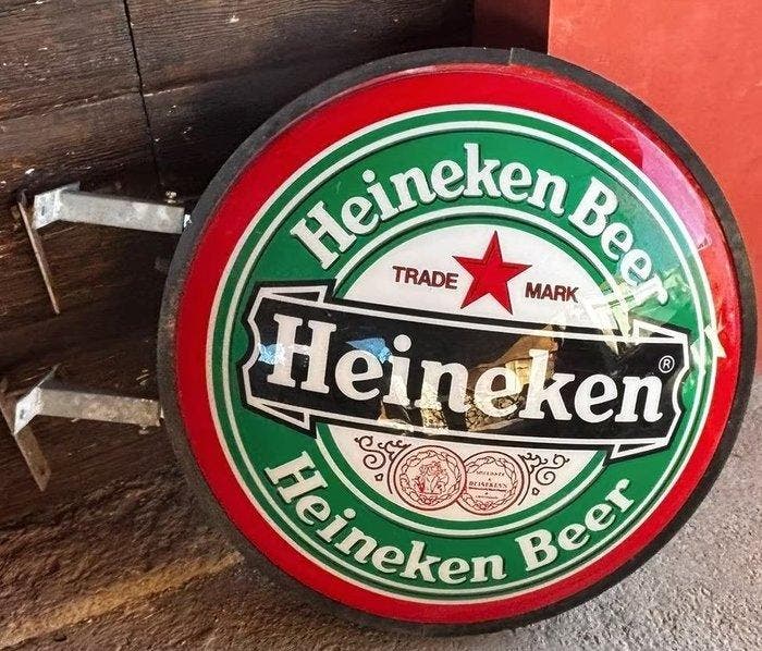 Heineken-bord - Lichtbord - Polycarbonaat, Antiek en Kunst, Antiek | Wandborden en Tegels