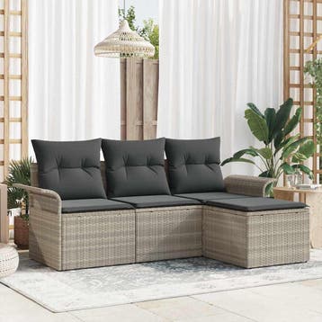 vidaXL Tuin Sofa Set met kussen met opslag 4 pcs Lichtgrijs, Tuin en Terras, Verzenden, Nieuw, Rotan, 4 zitplaatsen