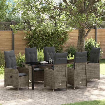 vidaXL Tuin eettafelset 7 st Grijs poly rattan, Verzenden, Nieuw, 7 zitplaatsen