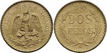 Mexiko 2 Pesos 1945 goud M° Estados Unidos Mexicanos Eagl.., Verzenden