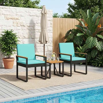 vidaXL Buitenmeubelset 3 st Zwart en Turquoise poly rattan, Verzenden, Nieuw, Rotan, 3 zitplaatsen