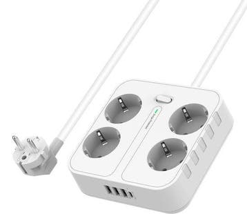 Stekkerdoos met USB – 4 Stopcontacten + 4 USB-poorten incl., Ophalen of Verzenden, Nieuw
