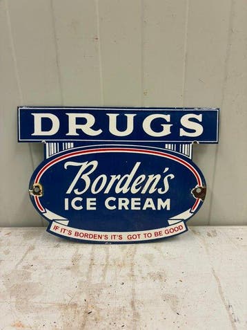 Borden’s Ice Cream “Drugs” – Emaille reclamebord – Vintage