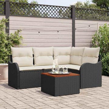 vidaXL Tuinbankenset 5 st Zwart en Crème poly rattan, Verzenden, Nieuw, Rotan, 5 zitplaatsen