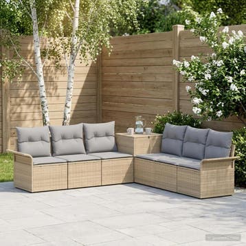 vidaXL Bankstel 7 st Beige en Licht Grijs Poly Rattan en, Verzenden, Nieuw