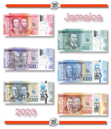 Jamaica Full Set 50-5000 - 2023 Unc Polymer , Banknote24, Ophalen of Verzenden, Noord-Amerika, Setje