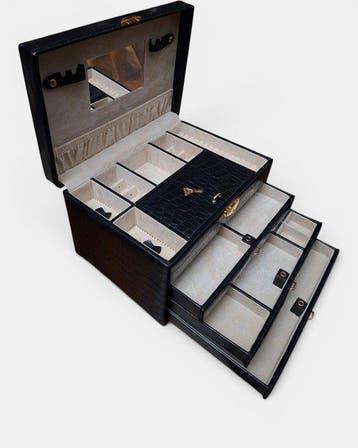 Davidts - Sieradendoos - Leder - 3 lades - zwart