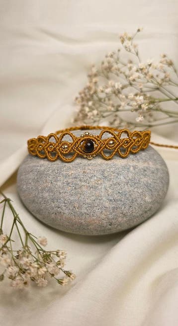 Tijgeroog Edelsteen Macrame Armband - Goud, Overige materialen, Met edelsteen, Verzenden, Nieuw