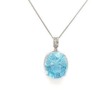 Ketting met hanger - 14 karaat Witgoud - 6.31ct. tw. Topaas