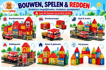 Speelplay® Magnetic Tiles Brandweer 108-delig, Verzenden, Nieuw