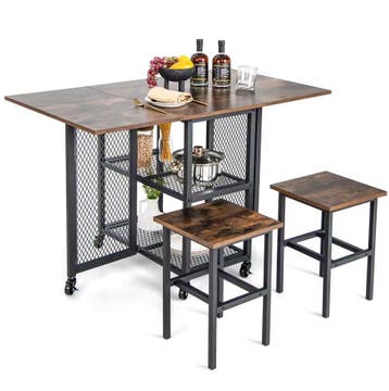 3-delige Bartafel Set Industrieel met 2 Krukken - Nieuw, 100 tot 150 cm, Verzenden, 50 tot 100 cm, Rechthoekig
