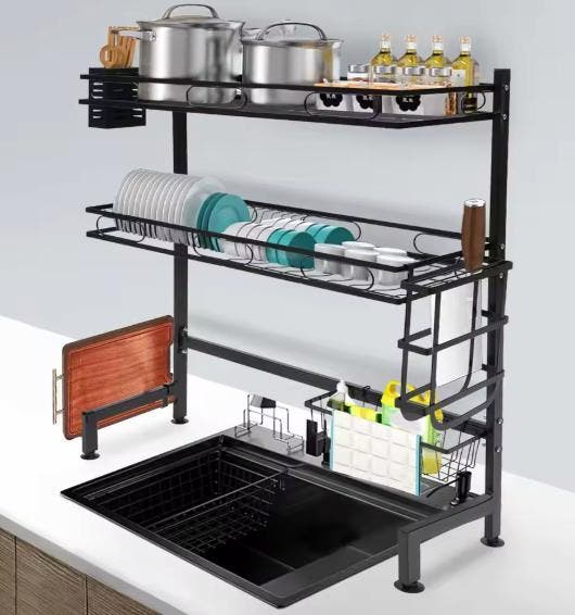 2-Laags Afdruiprek Zwart – Borden en Bestek Over Gootsteen, Huis en Inrichting, Keuken | Keukenelementen, Nieuw, Verzenden